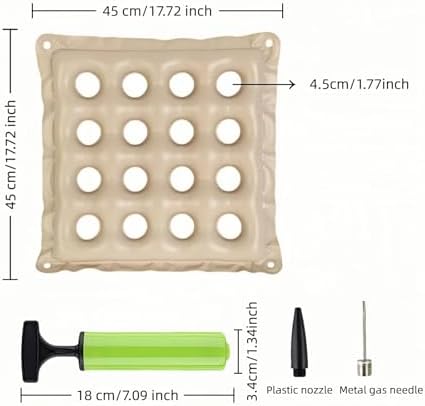Medical Grade Wheelchair Cushion for Pressure Sores - Breathable Air Pad,Beige PVC Air Seat Pad,Pressure Relief Donut Design, Ventilated Holes,Donut Hole Design w/Hand Pump (17x17in) (Beige)