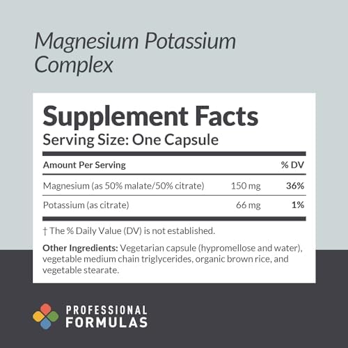 Professional Formulas Magnesium Potassium Complex – Highly Absorbable Magnesium (Malate & Citrate) and Potassium Citrate – Supports Healthy Muscle, Nerve, Heart, and Electrolyte Balance – 90 Capsules