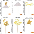 24 Pack Little Star Cupcake Toppers Glitter Moon Cloud Cupcake Picks Twinkle Star Baby Shower Kids Birthday Wedding Party Cake Decorations Supplies Gold