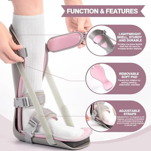 Medibot Sleeping Stretch Boot-Plantar Fasciitis Night Splint Leg Support Brace, Comfortable & Adjustable, Fits Right or Left Foot for Achilles Tendonitis, Heel, Bone Spurs(Grey shell Pink lining S)
