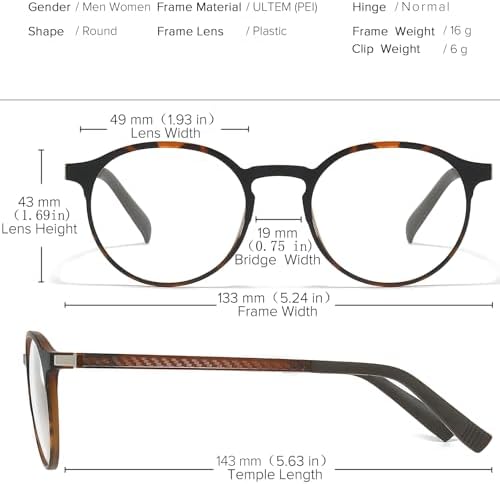 Retro Round Glasses Frame for Men Women With 3 in 1 Polarized Magnetic clip on Sunglasses Eyeglasses Optical Eyewear