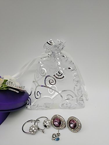 100pcs Sheer Organza Favor Bags For Wedding Baby Shower Rattan Print Gift Bags Samples Display Drawstring Pouches (4x6 inch, silver)