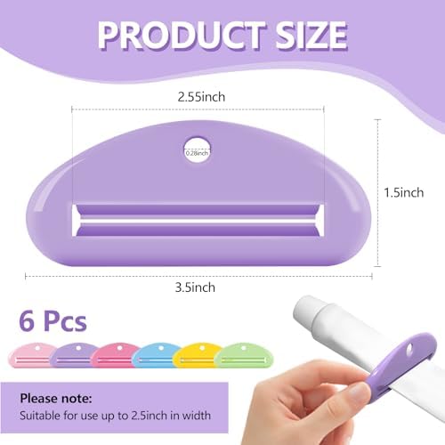 6 Pcs Toothpaste Squeezer Set, Plastic Toothpaste Saver, Hanging Toothpaste Dispenser, Tube Wringer Fits Tubes Up to 2.5" Wide, Easy Squeeze & No Rollback, Hanging Hole for Space Saving