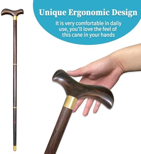 Classic Wooden Walking Cane Ergonomic Solid Wood Quality Cane for Seniors with Rubber Tip Single Point Cane Sturdy Lightweight Traditional Style Walking Stick Gift for Men and Women