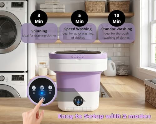 Portable Electric Foldable Mini Washing Machine 16L – Touch Digital Control for Baby Clothes, Underwear, Camping, RV – Spin Function – Purple