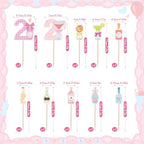 Hahafelt 30 Kit Happy 21st Birthday Cupcake Toppers, Twenty One Cupcake Picks Cheers to 21 Years Old Pink Champagne Wine Bottle 21st Birthday Decorations for Anniversary Party