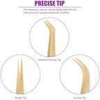 Eyelash Tweezers for Lash Extension Supplies, High Precision Lash Tweezer Set– Pack of 3 Lash Extension Tweezers Kit for Individual and Volume Eyelash Extensions