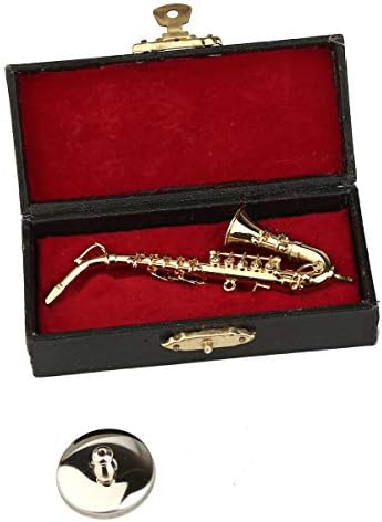 Miniature Saxophone with Stand and Case Brass Mini Musical Instrument Replica Collectible Figurines Dollhouse Accessories Model Home Decorations Ornaments (Alto Saxophone, 3.16"x1.69"x0.63")