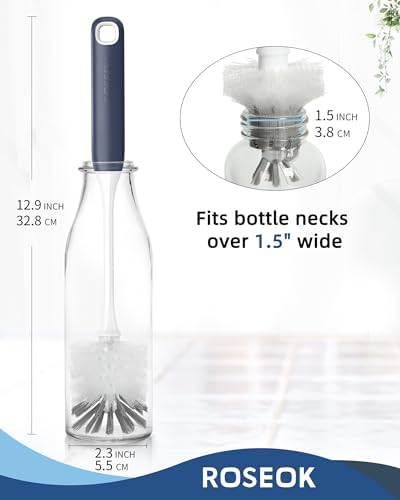 ROSEOK Long Handle Water Bottle Brush,Flexible Bottle Brush for Cleaning Milkshake Cup,Sports Bottle,Navy Blue,2 Pack