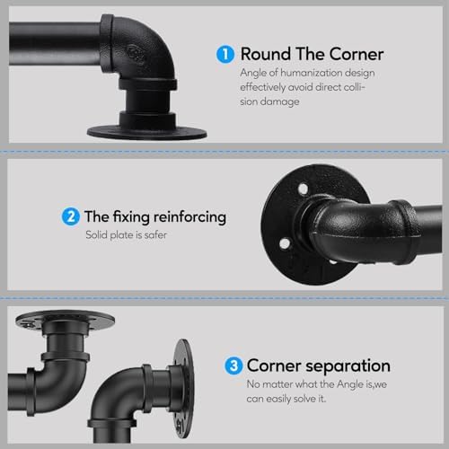 Rectoo Pipe Stair Handrail, 3 Ft Metal Staircase Handrail, Black Galvanized Industrial Iron Hand Rail for Indoor & Outdoor Wall Mount Support, Wall Hand Railing,Safety Handle, Steps Baluster(HR01)