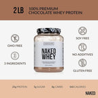 NAKED Whey Chocolate Protein Powder - Only 3 Ingredients - Grass Fed Whey Protein Powder, Organic Chocolate and Organic Coconut Sugar, NSF Certified, No GMO, No Soy, and Gluten Free - 24 Servings