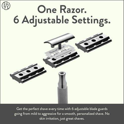 ROCKWELL RAZORS 6C Gunmetal Chrome Safety Razor With 6 Adjustable Shave Settings and 5 Fully Recyclable Razor Blades. Reusable Safety Razors for Men and Women.