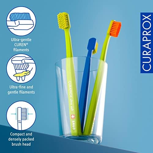 Curaprox Swiss 5460 Ultra Soft Toothbrush (3 Pack) 0.10 mm Assorted Colors