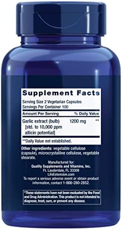 Life Extension Optimized Garlic, standardized Capsules for Heart Health, Immune Support, Cellular detoxification and Healthy platelet Function, Gluten-Free, Non-GMO, Vegetarian, 200 Capsules