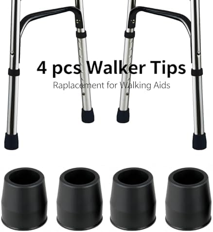 Rubber 4 pcs Walker Tips 1 1/8'' Heavy Duty, Replacement Tips for Walkers, Commodes, Shower Chairs, Walking Sticks, Canes Legs, Cane Tips (Black)
