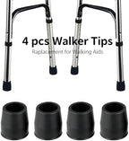 Rubber 4 pcs Walker Tips 1 1/8'' Heavy Duty, Replacement Tips for Walkers, Commodes, Shower Chairs, Walking Sticks, Canes Legs, Cane Tips (Black)