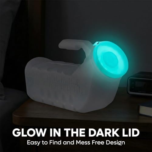Urinals for Men with Glow-in-the-Dark Cover (1000ml/32oz) – 6 Pack Portable Reusable Urinal Bottles with Spill-Proof Cap – Bedside Pee Bottles for Seniors, Hospital, Travel & Car