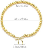 2PCS Dainty Beaded Bracelet Set for Women - Waterproof Silver Gold Bow Charm Stretch Ball Handmade Stackable Bracelets, Trendy Adjustable Jewelry Birthday Gifts for Her