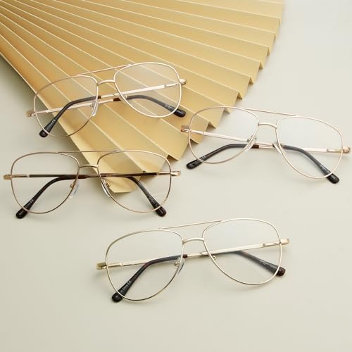 Eyekepper 4-Pack Pilot Style Metal Frame Spring Hinges Reading Glasses - Gold +0.00