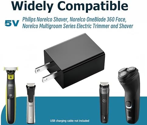 USB Charger Compatible with Philips Norelco Shavers 2400, 3600, 3900 & Multigroom Series 5000, 7000 - for OneBlade QP2724 Trimmer & Shaver - USB Wall Adapter 5V