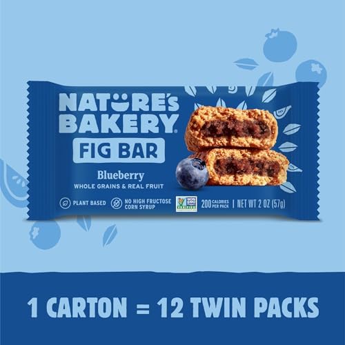 Nature's Bakery Whole Wheat Fig Bars, Blueberry, Real Fruit, Vegan, Non-GMO, Snack bar, Twin packs- 12 count