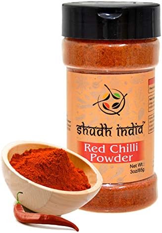 Shudh India | Traditional Indian Spicy Red Chili Powder | Chilli Powder Indian Spice | All Natural | No Color added | Gluten Free Ingredients | Vegan | NON-GMO | Indian Origin |