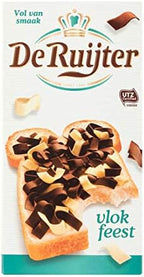 De Ruijter Dutch Chocolate Flakes, Milk & White, Vlokfeest 2 box pack, 10.5oz/300g each