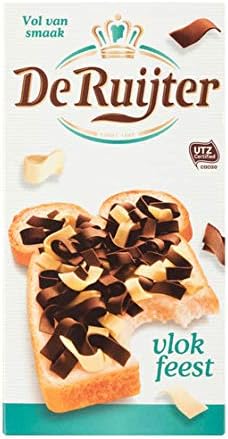 De Ruijter Dutch Chocolate Flakes, Milk & White, Vlokfeest 2 box pack, 10.5oz/300g each