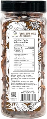 Soeos Organic Star Anise, Whole Star Anise 4 oz (114g), Chinese Star Anise Pods, Star Anise Organic Whole, Non-GMO Verified, Dried Star Anise for Beverages, Cooking, Baking