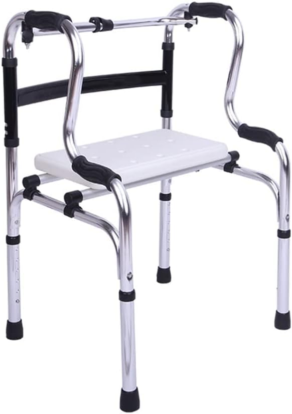 Folding Walker with Seat for Elderly Lightweight Height Adjustable Folding Walking Frame Mobility Aid Supports Up to 220lb(
