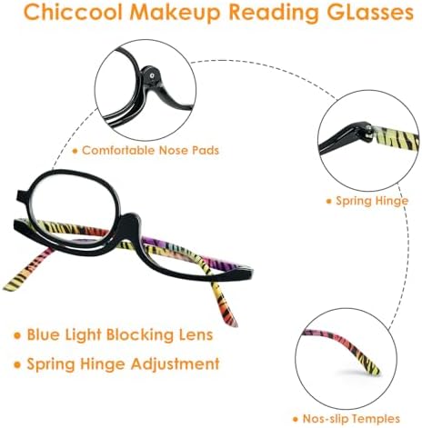 2 Pack Makeup Reading Glasses for Women Magnifying Flip Down Cosmetic Readers with Spring Hinge