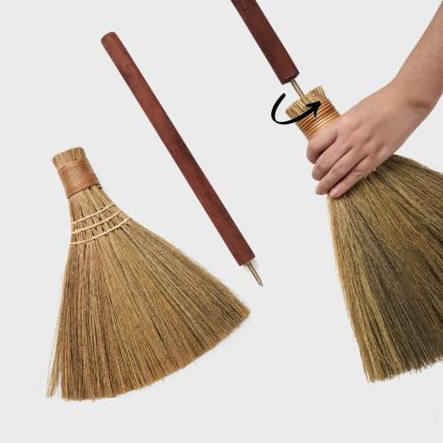 Natural Whisk Sweeping Hand Handle Broom - Vietnam Handmade Straw Soft Broom Design for Home, Kitchen, Grage, Bedroom 12.2" Width, 28.35" Length