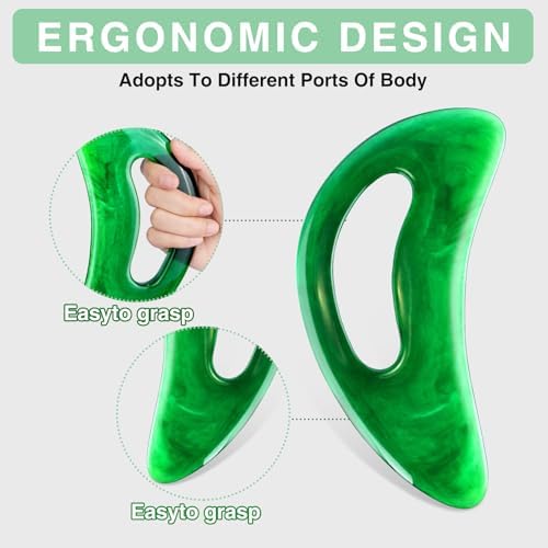 Large Gua Sha Massage Tool with Handle Large Lymphatic Drainage Massager, Resin Body Gua Sha Tool for Back Neck Face Legs, Cellulite Removal, Body Massage Tool for Women and Men (Green)