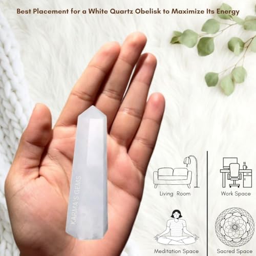 White Quartz, 3-4 Inch, 8 Faceted, Crystal Towers, Natural Healing, Obelisk, Reiki Healing, Single Point, Reiki Chakra, Meditation Therapy, Crystal Wands, Crystal Points, Karma's Gems
