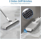 Scrub Brush with Long Handle, Floor Scrub Brush Squeegee Broom for Cleaning, 3 in 1 Shower Scrubber Floor Broom Squeegee for Concrete Tile Wall Deck Patio White