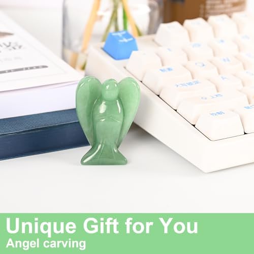 WHAL&YUNE Green Aventurine Angel Figurine Natural Energy Healing Crystals Gemstone Hand Carved Sculpture for Home Office Desk Decor Holiday Lucky Gift - 1.5 inches