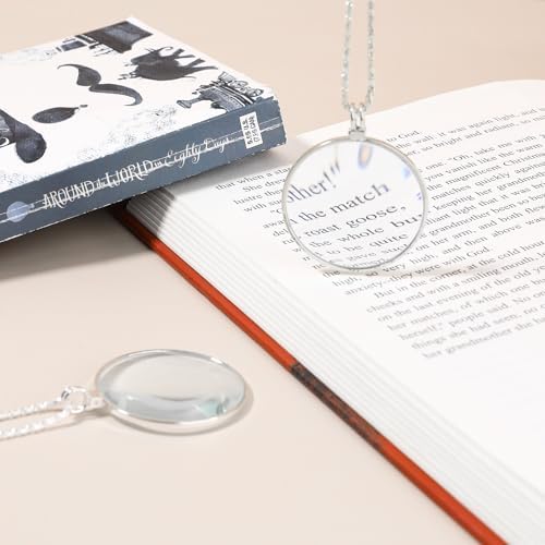 5X Magnifying Glass Necklace Vintage Magnifying Glass Pendant Necklace Monocle Lens Necklace Magnifying Glass on a Chain 1.7 Inch Diameter Glass Lens for Reading, Jewelry, Needlework