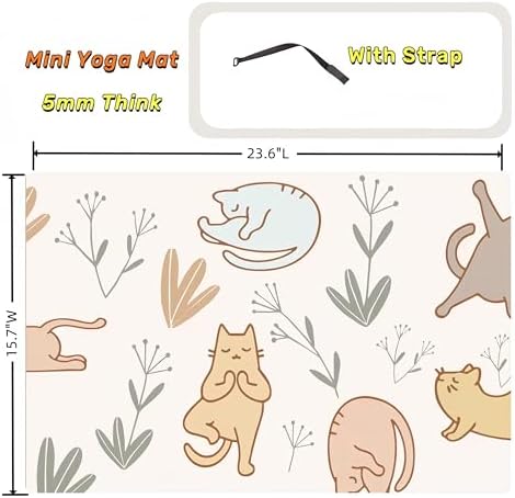 Mini Yoga Mat with Playful Cat Design, Yoga Knee Pads,Double-Sided Non-Slip, Meditation,Exercise Mat for Women&family use,White
