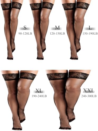 Bencailor 4 Pairs Fishnet Thigh High Stocking for Women Silicone Lace Top Sheer Over Knee Stockings