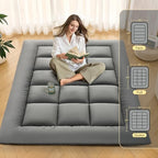 DOWNSTORIA Japanese Floor Mattress, Foldable Futon Mattress Tatami Mat with Handle, Roll Up Camping Sleeping Pad for Adults, Guestroom Floor Bed, Queen Size, Grey