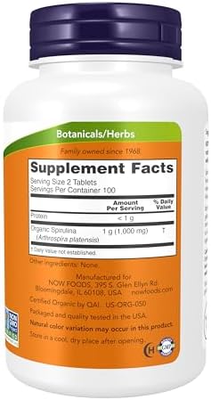NOW Foods Supplements, Organic Spirulina 500 mg with Vitamins, Minerals and GLA (Gamma-Linolenic Acid), 200 Tablets