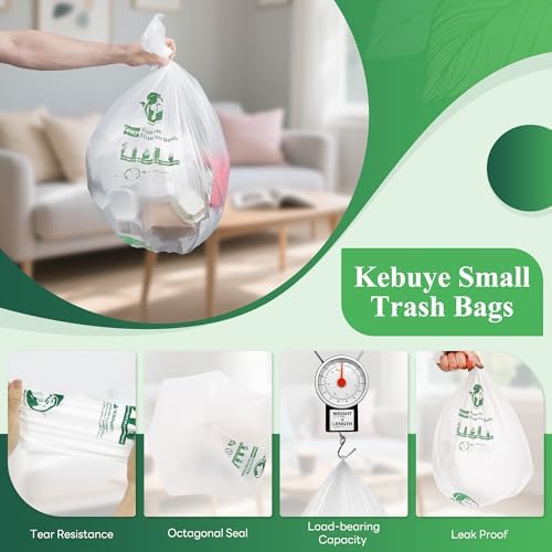 Small Trash Bags 1.2 Gallon, Biodegradable Gallon Waste Bag, Mini Compostable Strong Bathroom Wastebasket Can Liners Garbage Bags for Home Office Kitchen Fit 5 Liter 5L, 1 Gal, White 120 Pcs