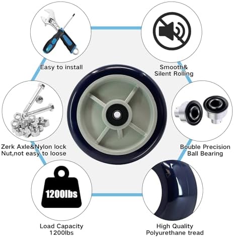 8" x 2" Caster Wheels, Premium Polyurethane on Polypropylene, Double Precision Ball Bearings-1/2 Bore, Heavy Duty Caster Wheel-1500 lbs Capacity（50 Pack）