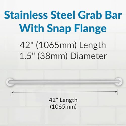 Bobrick Straight Grab Bar, 42 Inches, 1-1/2 Inch Diameter, ADA Compliant, Satin-Finish Stainless Steel, Slip-Resistant Surface for Bath, Shower, Toilet Safety, Concealed Mounting Flanges