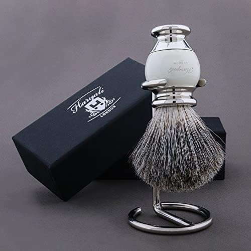 Haryali London Shaving Brush - Super Badger Shaving Brush - Elegant and Unique Design - Badger Hair Shaving Brush - with Elegant White Color - A Perfect Match to Your Shaving Kit