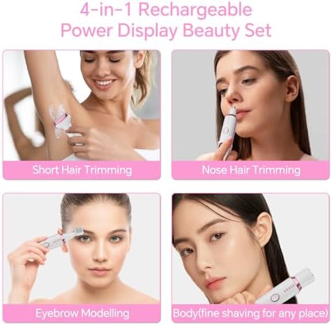 Electric Razor for Women, 4-in-1 Bikini Trimmer & Body Shaver for Nose Hair Face Eyebrow Arms Legs Armpit Underarm Pubic Area, Rechargeable Wet/Dry Painless Hair Removal