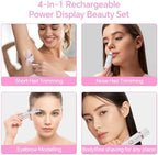 Electric Razor for Women, 4-in-1 Bikini Trimmer & Body Shaver for Nose Hair Face Eyebrow Arms Legs Armpit Underarm Pubic Area, Rechargeable Wet/Dry Painless Hair Removal