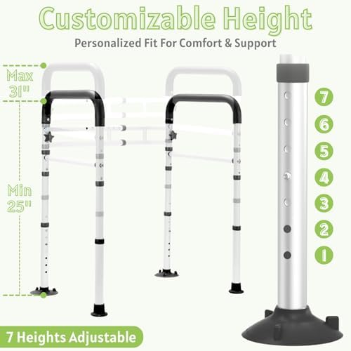 Toilet Safety Rails for Seniors - Adjustable & Foldable Medical Toilet Safety Frame - Heavy Duty Stand Alone Toilet Handles Support for Elderly Disabled & Handicap - Fits Most Toilets (380 lb)