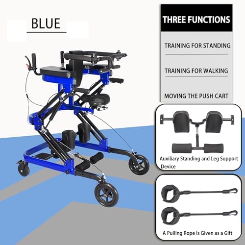 Four-Wheel Rolling Walker with Seat, Height-Adjustable, Quick-Fold Design, Width-Adjustable Wheels with Brakes, Adjustable Back Support, Walker for People with Mobility Difficulties. (Blue)