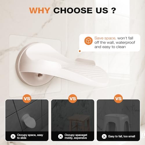 Tokokimo Shower Foot Rest for Shaving Legs, Pedicure Foot Rest for Inside Shower, Shaving Stool No Drilling is Needed Non-Slip Bathroom Pedal, Suitable for Smooth Tiles, Smooth Marble, Smooth Glass